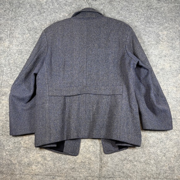 Vintage Blue Herringbone Wool Jacket Size M Cozy Workwear Chore Coat Layering - Picture 14 of 15